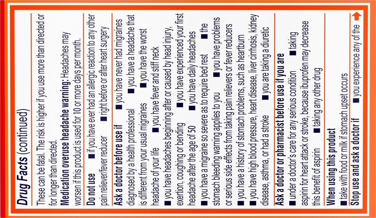 slide 5 of 7, Motrin IB Migraine Relief Liquid Gel Capsules, Ibuprofen 200 mg, Fast & Effective Migraine Headache Relief Medicine with NSAID Pain Reliever Ibuprofen, Caffeine-Free & Dye-Free, 20 Ct, 20 ct