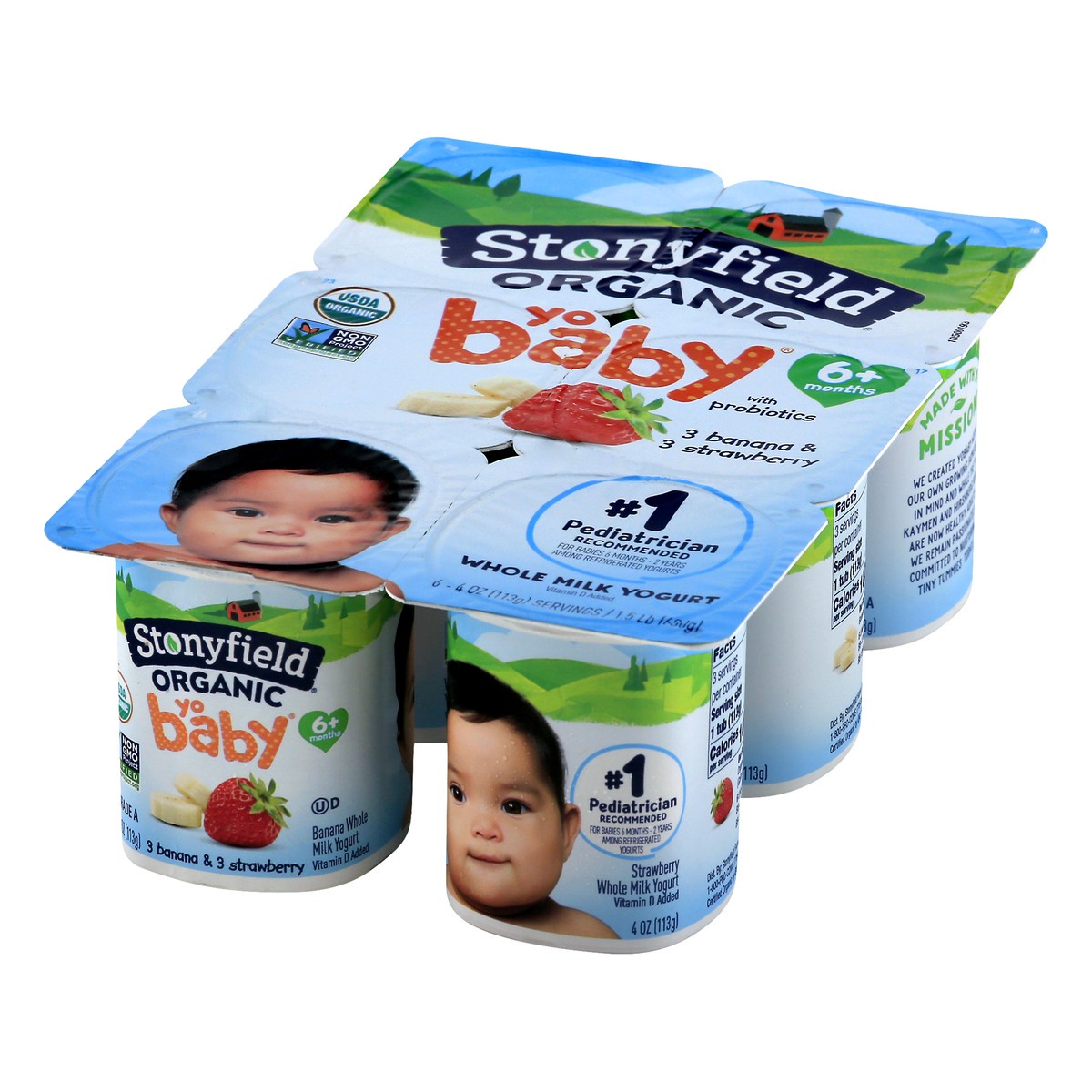 slide 5 of 10, Stonyfield Organic Yo Baby 6+ Months Whole Milk Banana & Strawberry Yogurt with Probiotics 6 - 4 oz Cups, 6 ct
