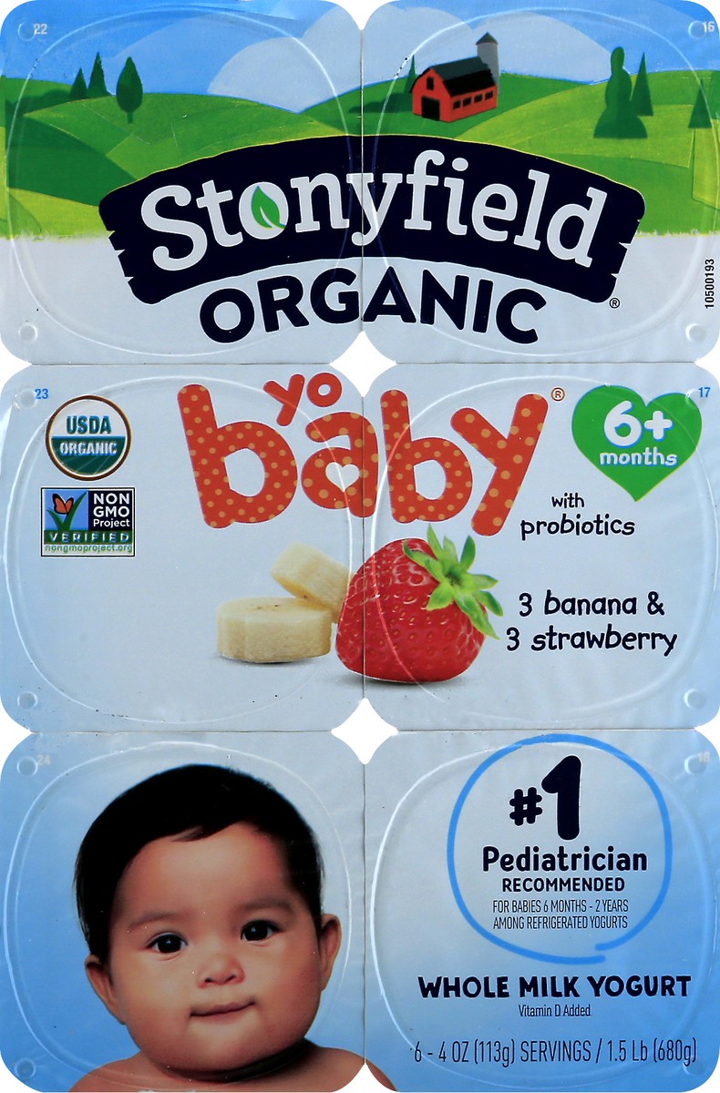 slide 8 of 10, Stonyfield Organic Yo Baby 6+ Months Whole Milk Banana & Strawberry Yogurt with Probiotics 6 - 4 oz Cups, 6 ct