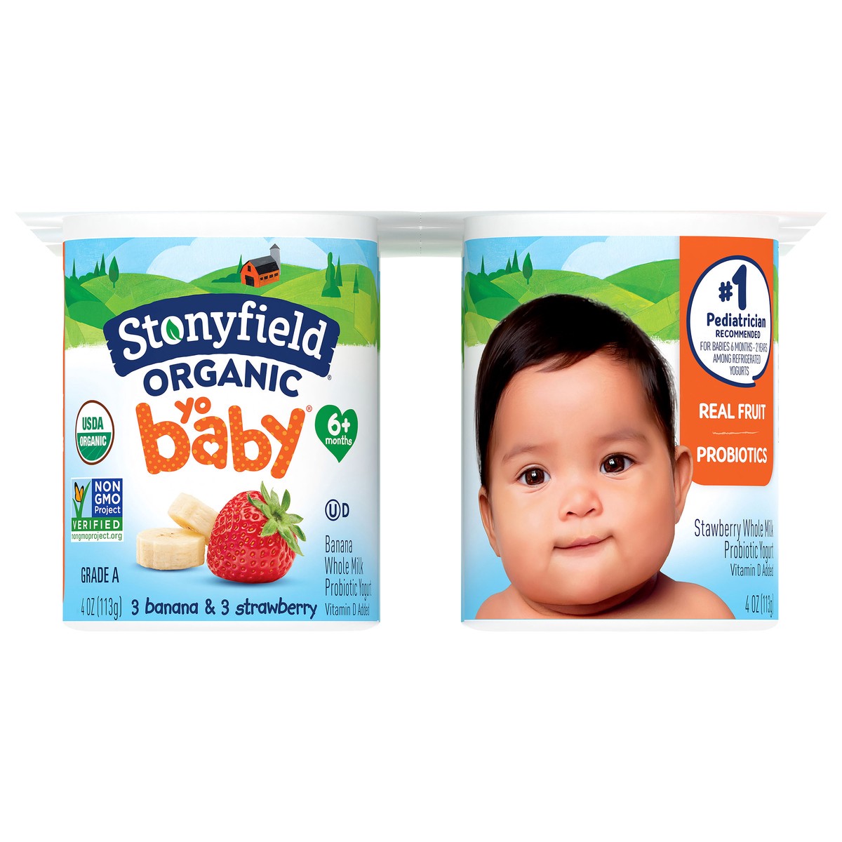 slide 1 of 10, Stonyfield Organic Yo Baby 6+ Months Whole Milk Banana & Strawberry Yogurt with Probiotics 6 - 4 oz Cups, 6 ct