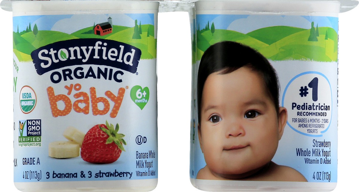 slide 6 of 10, Stonyfield Organic Yo Baby 6+ Months Whole Milk Banana & Strawberry Yogurt with Probiotics 6 - 4 oz Cups, 6 ct