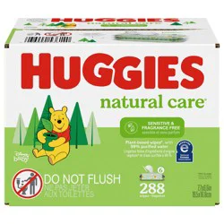 Huggies Natural Care Sensitive Baby Wipes, Unscented, 6 Flip Lid Packs (288 Wipes Total)