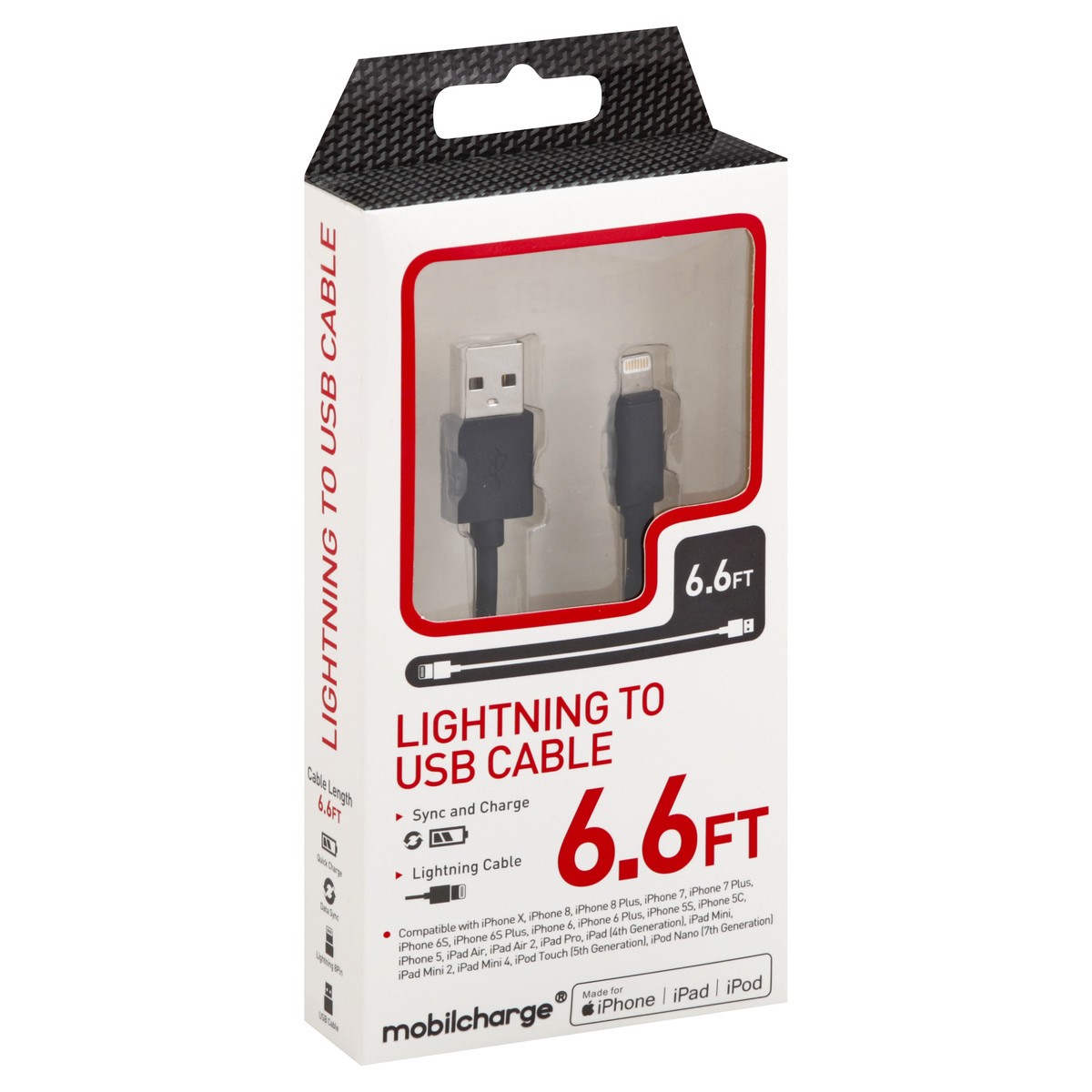 slide 2 of 5, Mobile Essentials MFi Light Sync Cable Black, 6.6 ft