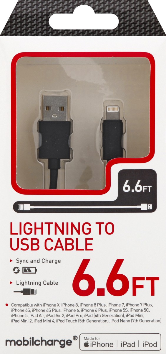 slide 5 of 5, Mobile Essentials MFi Light Sync Cable Black, 6.6 ft