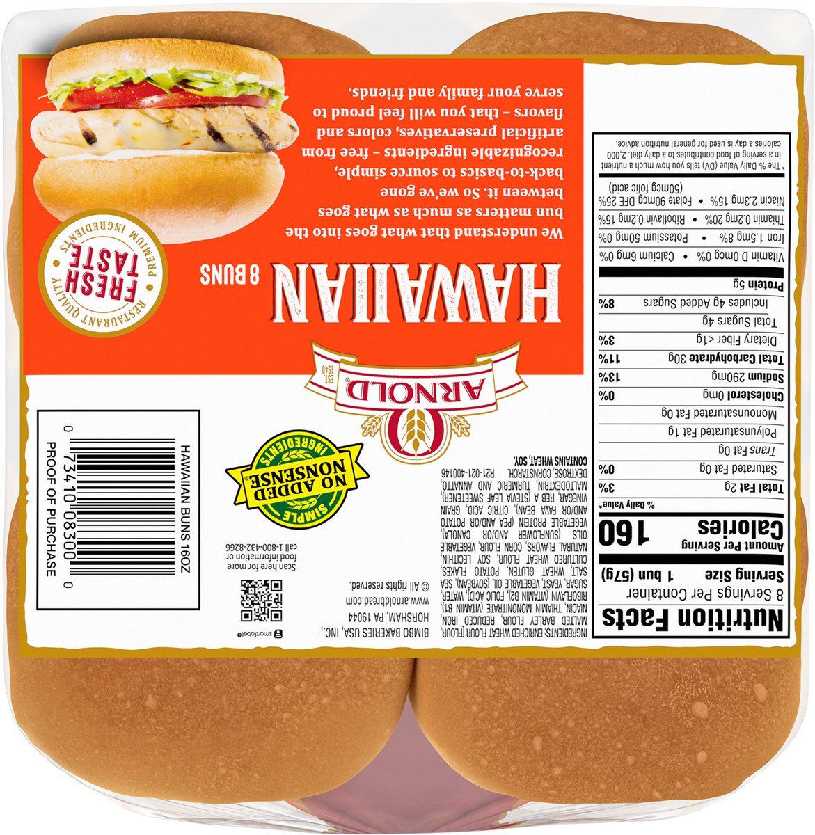 slide 3 of 11, Arnold Hawaiian Buns Buns, 8 count, 16 oz, 8 ct