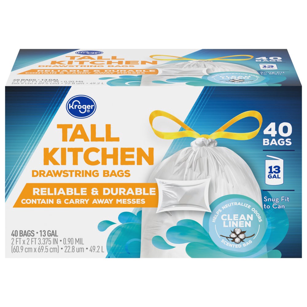 slide 1 of 4, Kroger Home Sense Drawstring Tall Kitchen Clean Fresh, 40 ct