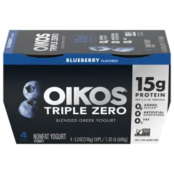 Oikos Blueberry 15g Protein, 0g Added Sugar, Nonfat Greek Yogurt Pack, 4 Ct, 5.3 OZ Cups