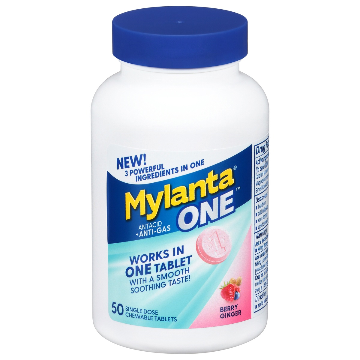 slide 1 of 3, Mylanta One Antacid and Anti-Gas Single-Dose Chewable Tablets - Berry Ginger, 50 ct