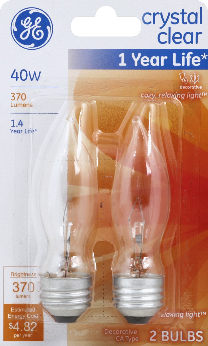 slide 2 of 2, GE Light Bulbs, Crystal Clear, 40 Watts, 2 ct