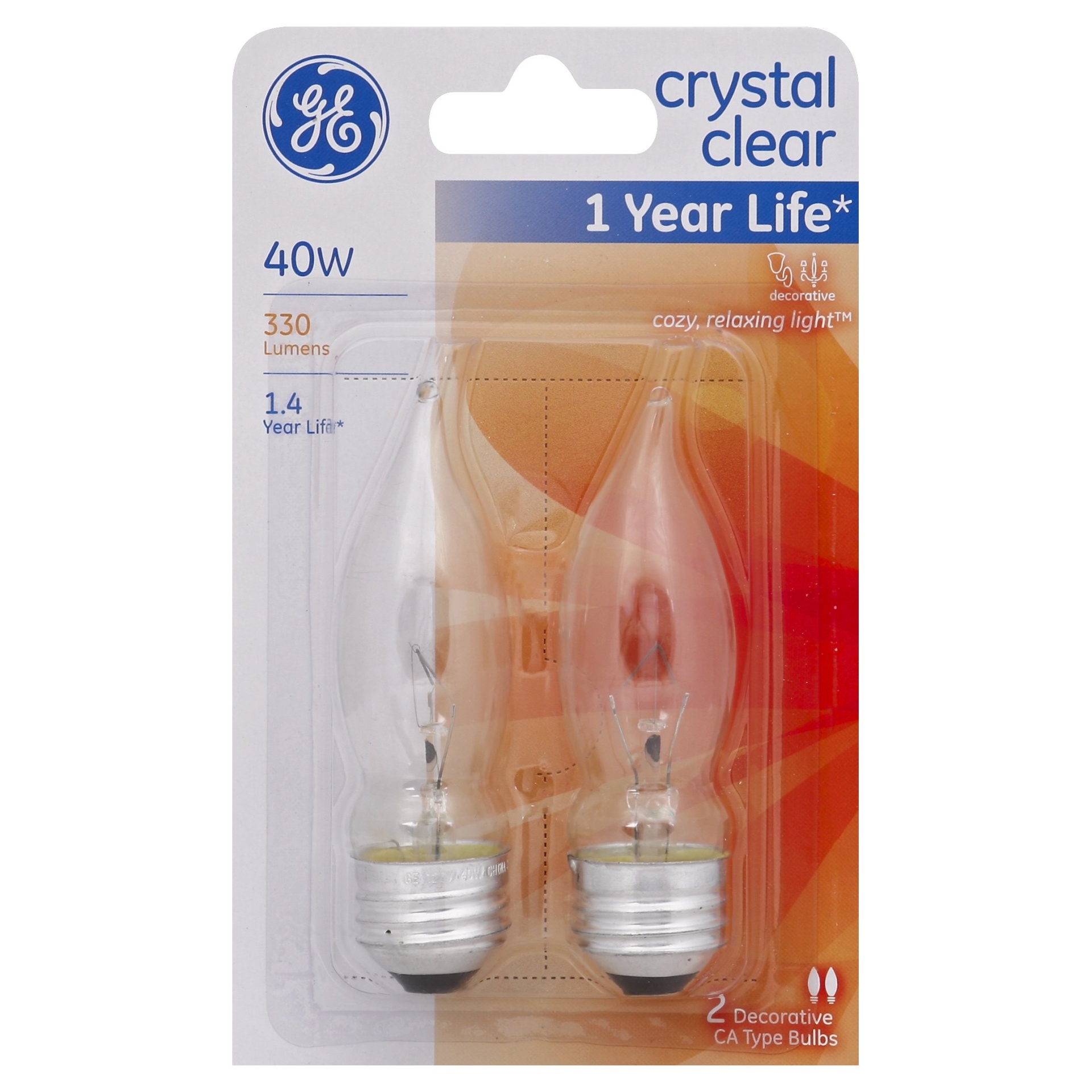slide 1 of 2, GE Light Bulbs, Crystal Clear, 40 Watts, 2 ct