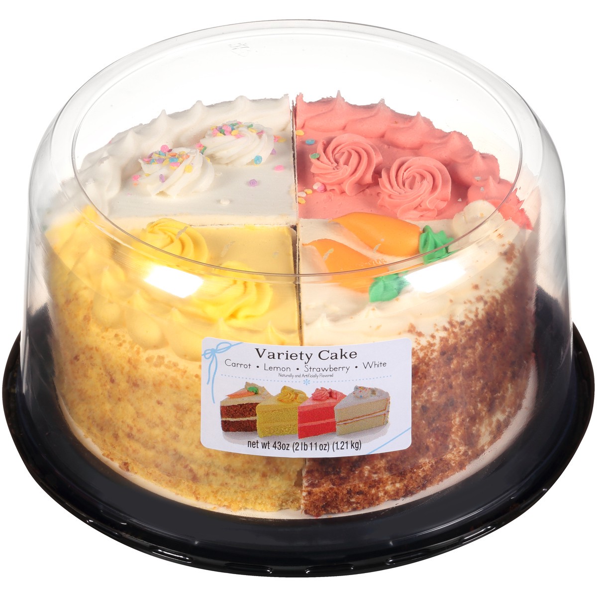 slide 1 of 2, Rich's Spring Variety Cake - Combination Of 8" Double Layer Lemon, Strawberry, Carrot And Confetti Cakes, 1.22 kg