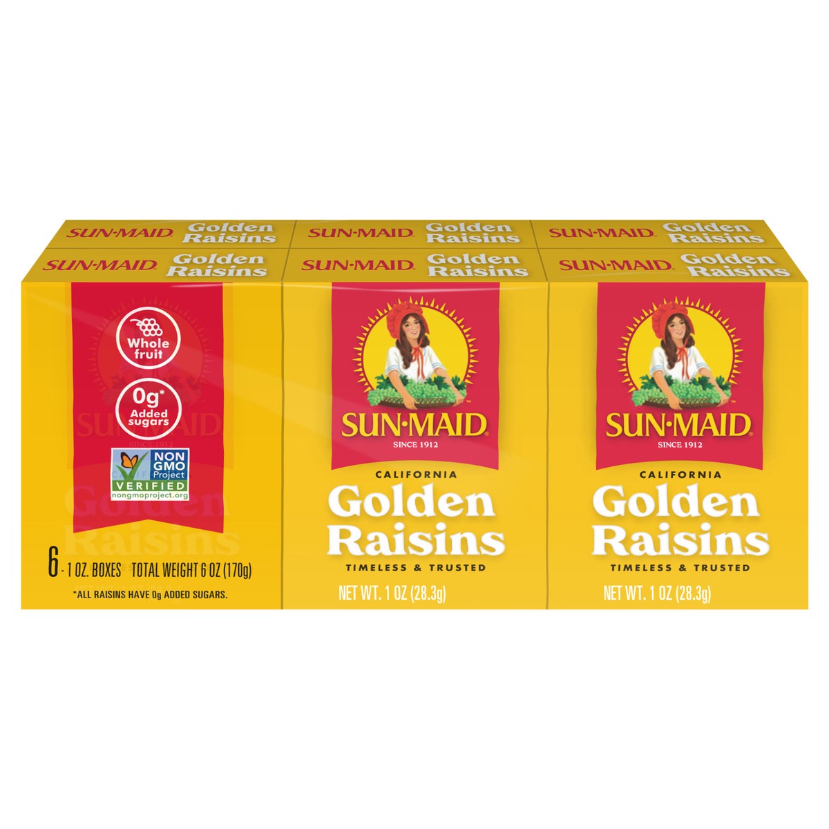 slide 1 of 9, Sun-Maid California Sun-Dried Raisins 6-Pack/1oz Cartons, 6 ct