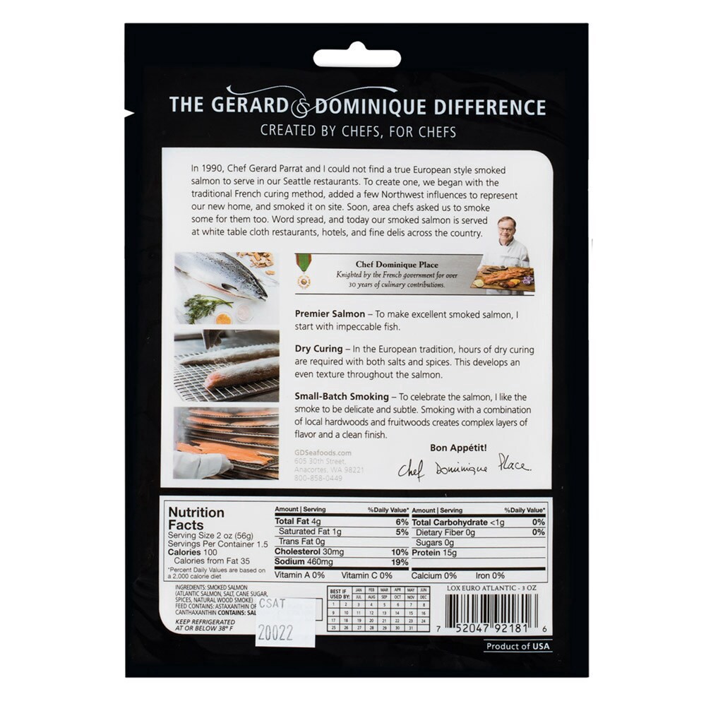 slide 2 of 2, Gerard & Dominique European Style Smoked Salmon, 3 oz