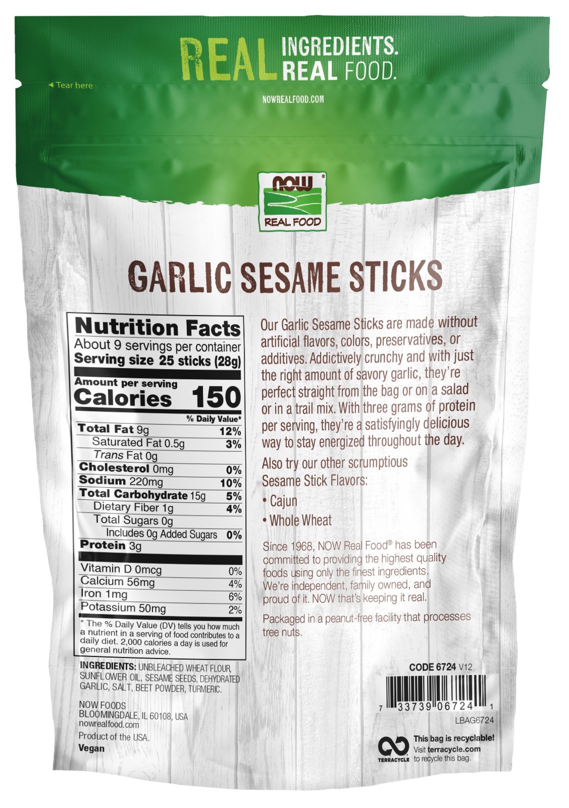 slide 2 of 3, NOW Real Food Garlic Sesame Sticks - 9 oz., 9 oz