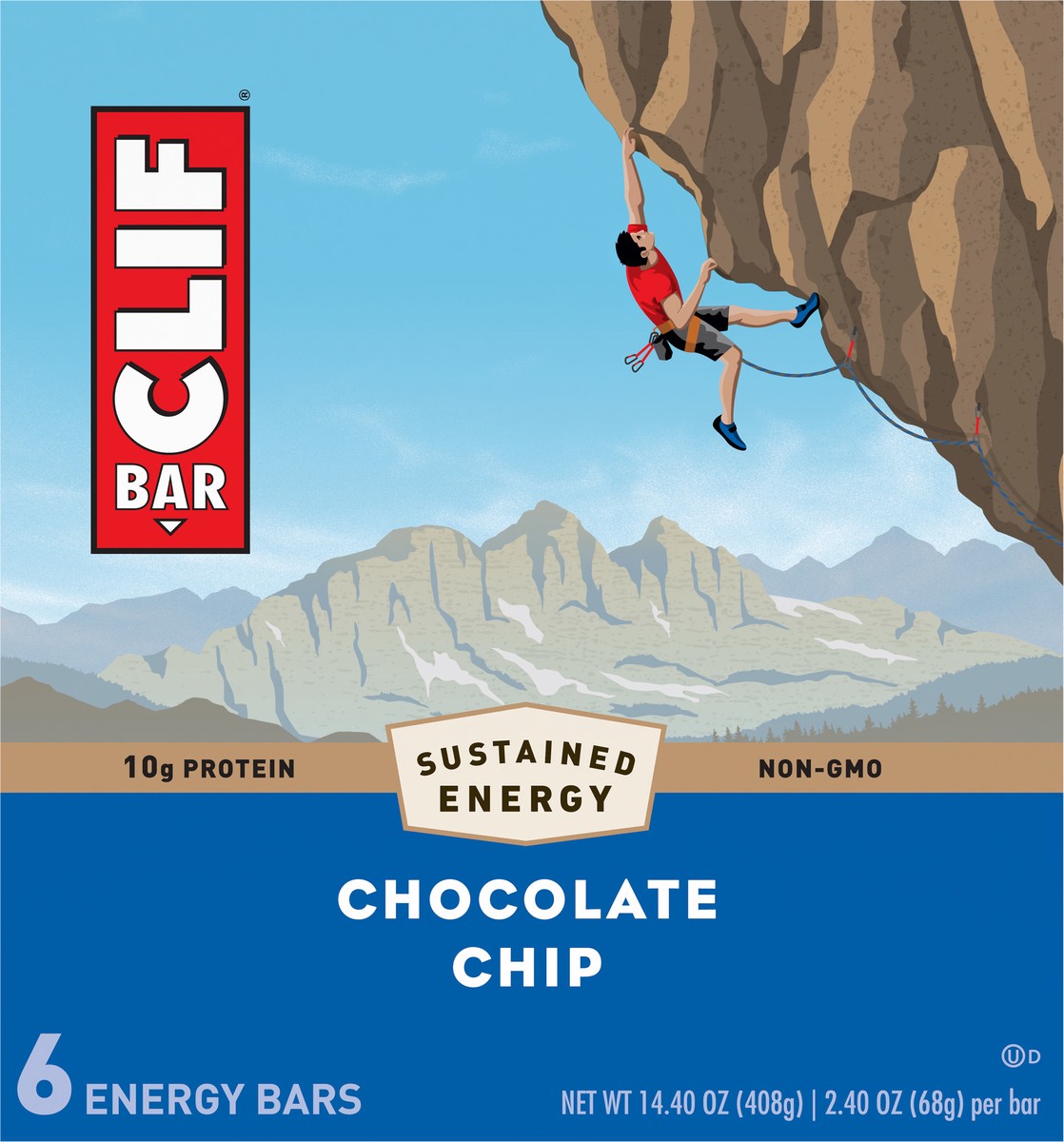 slide 9 of 11, CLIF BAR - Chocolate Chip - Made with Organic Oats - 10g Protein - Non-GMO - Plant Based - Energy Bars - 2.4 oz. (6 Pack), 14.4 oz