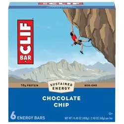 CLIF BAR - Chocolate Chip - Made with Organic Oats - 10g Protein - Non-GMO - Plant Based - Energy Bars - 2.4 oz. (6 Pack)