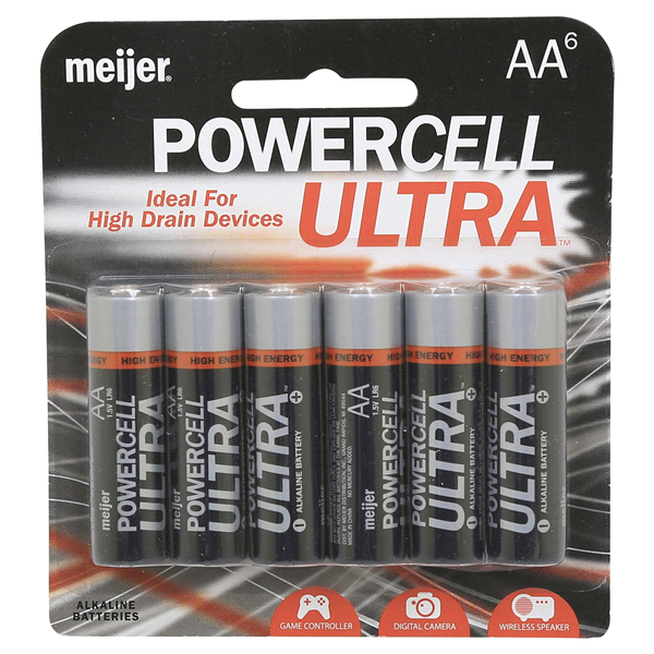 slide 1 of 1, Meijer Powercell Ultra High Energy Battery AA, 6 ct