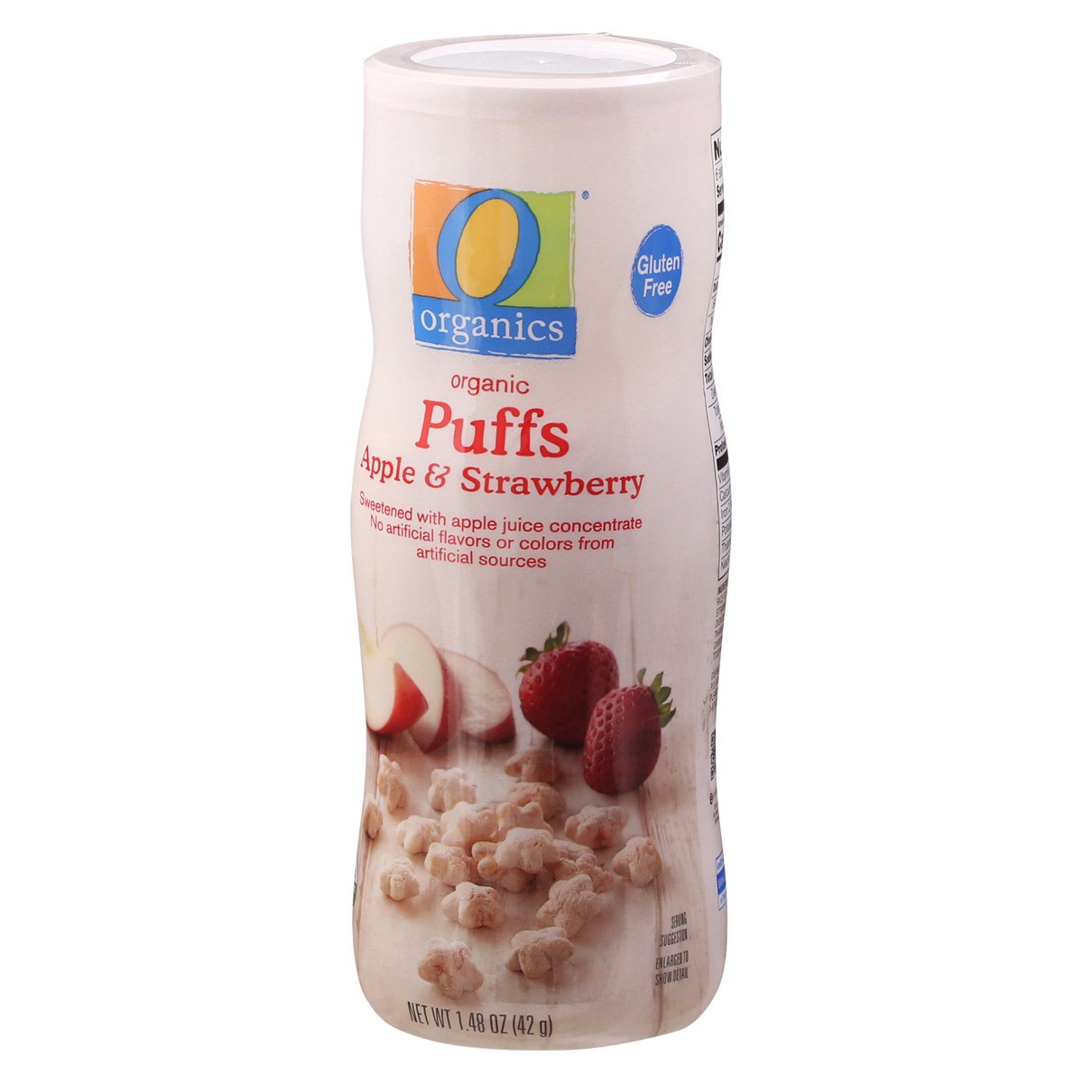 slide 3 of 9, O Organics Apple Strawberry Organic Puffs Sweetened with Apple Juice Concentrate, 1.48 oz