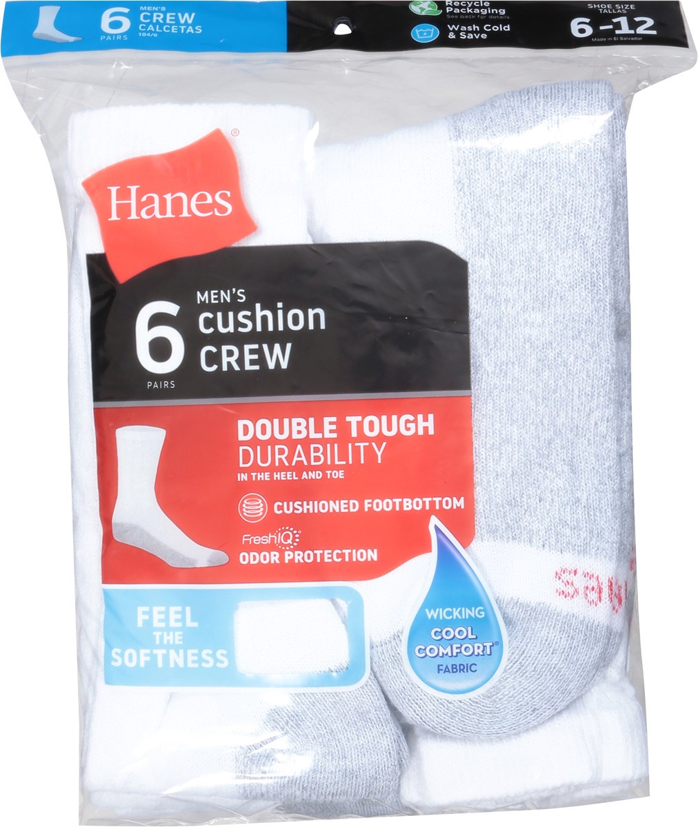 slide 7 of 9, Hanes Men's Size 6-12 Double Tough Cushion Crew Socks 6 pr, 6 ct