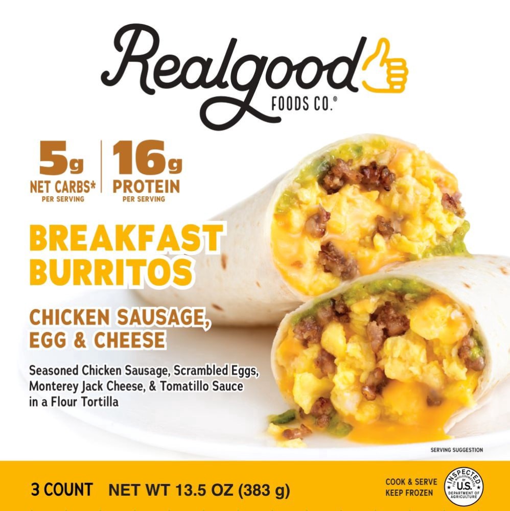 slide 1 of 1, Realgood Sausage Egg & Cheese Breaskfast Burritos 3 ea, 3 ct