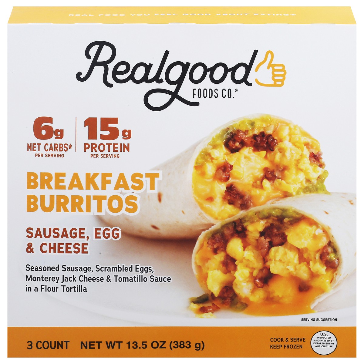 slide 1 of 13, Realgood Sausage Egg & Cheese Breakfast Burritos - 3 ea, 3 ct