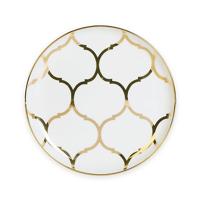 slide 1 of 3, Nevaeh White by Fitz and Floyd Lattice Coupe Appetizer Plate - Gold, 1 ct