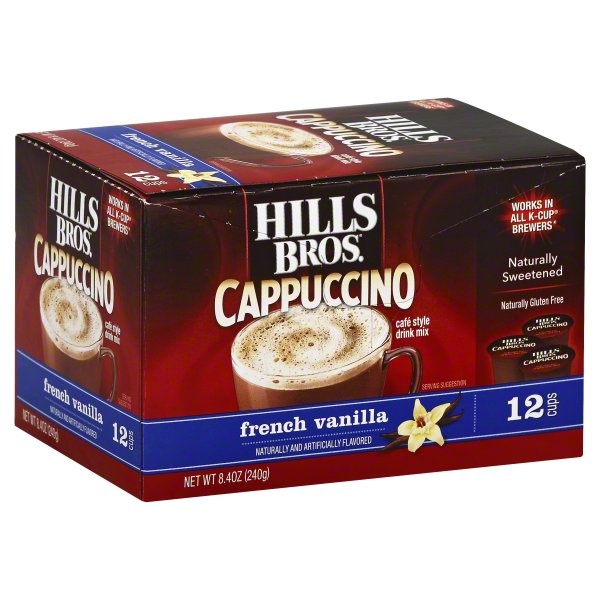 slide 1 of 1, Hills Bros Cappuccino French Vanilla Cafe Style Drink Mix Single Serve K Cups, 12 ct; 8.4 oz