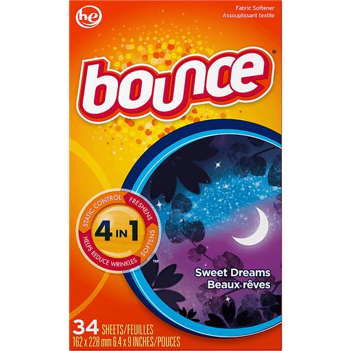 slide 1 of 1, Bounce Fabric Softener Dryer Sheets, Sweet Dreams, 34 ct