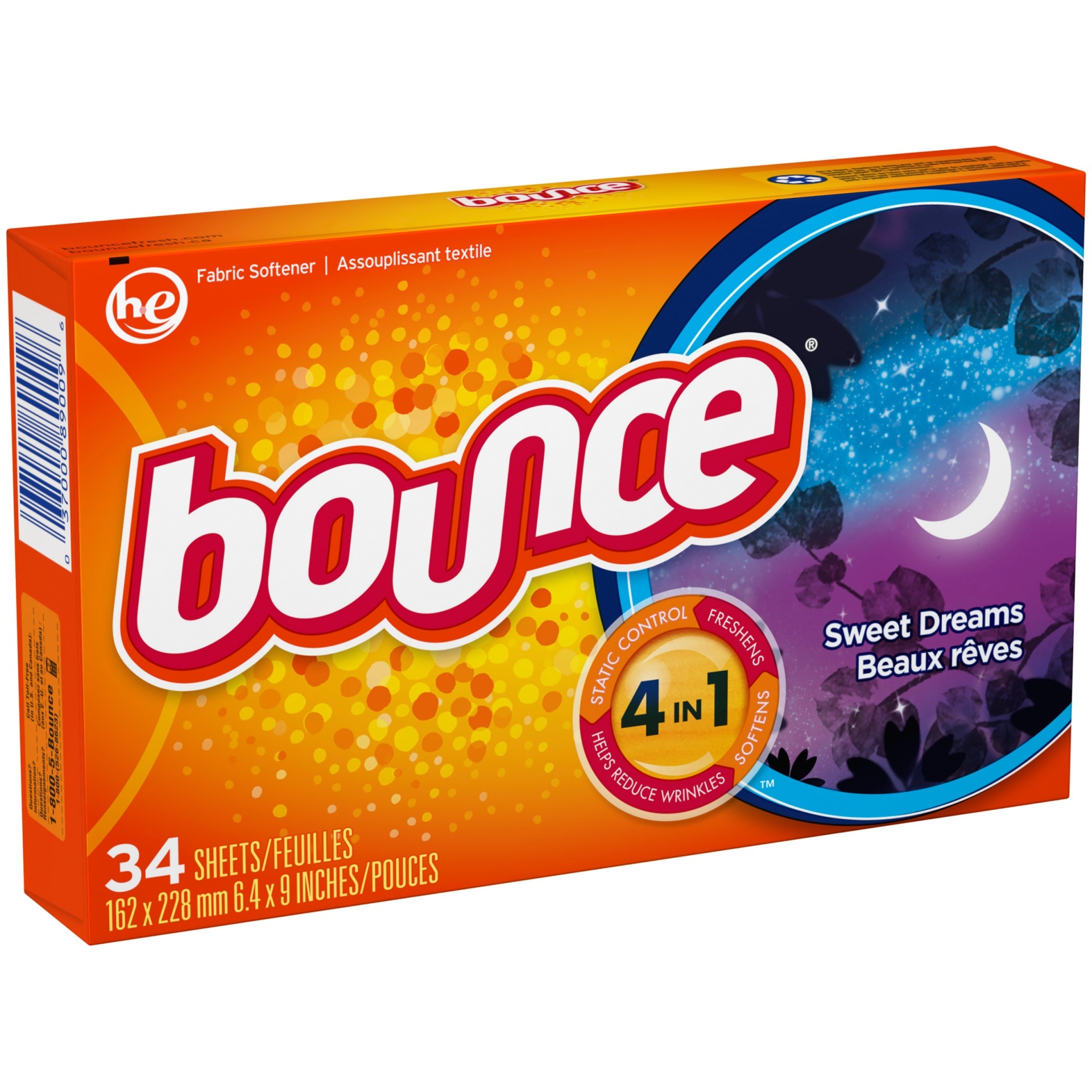 slide 1 of 1, Bounce Fabric Softener Dryer Sheets, Sweet Dreams, 34 ct