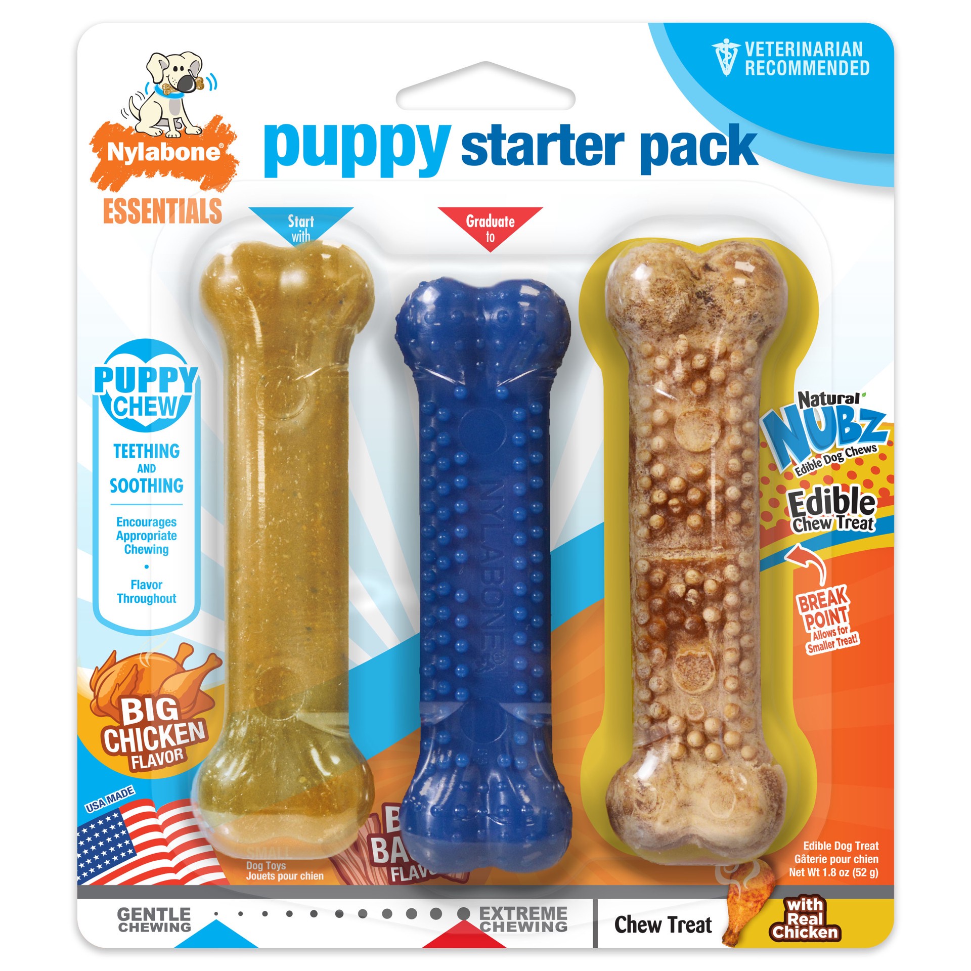 slide 1 of 10, Nylabone Puppy Starter Pack, 3 ct