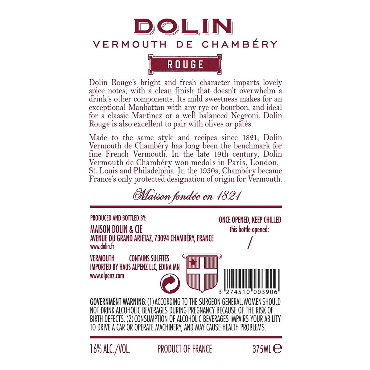 slide 2 of 2, Dolin Rouge Vermouth, 750 ml