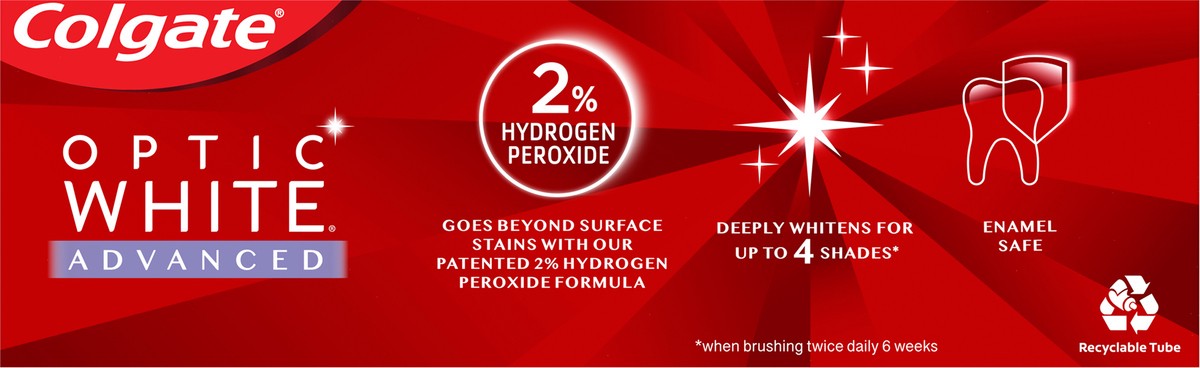 slide 7 of 7, Colgate Optic White Advanced Teeth Whitening Toothpaste, Stain Prevention, 3.2 Oz, 3.2 oz