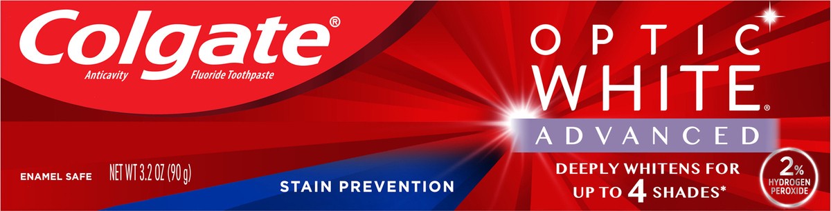 slide 3 of 7, Colgate Optic White Advanced Teeth Whitening Toothpaste, Stain Prevention, 3.2 Oz, 3.2 oz