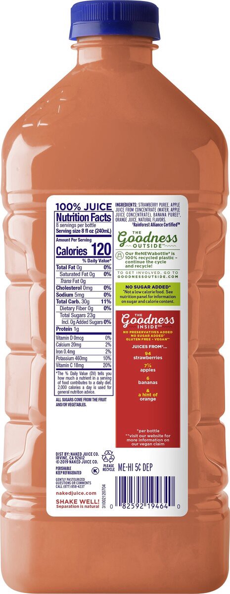 slide 6 of 8, Naked Chilled Juice, Strawberry Banana, 64 oz
