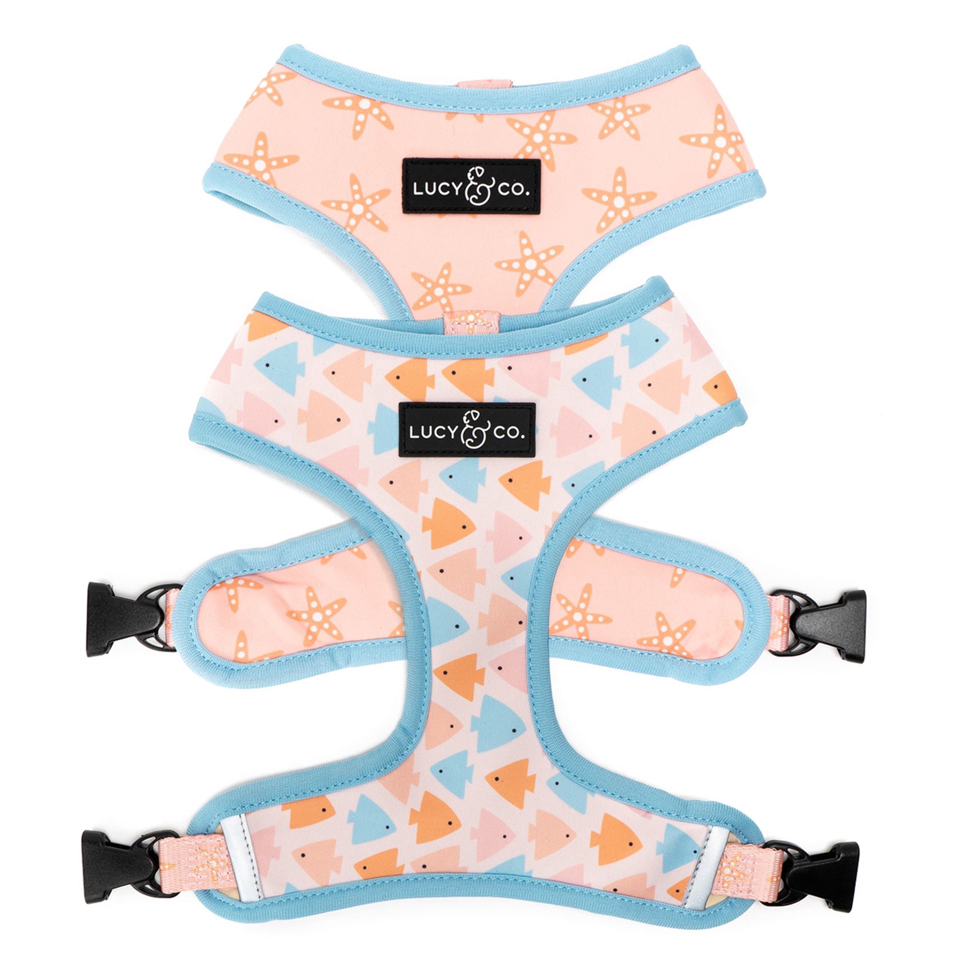 slide 1 of 1, Lucy & Co. Plenty of Fish Reversible Dog Harness, SM