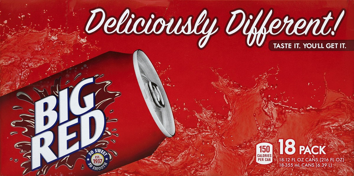 slide 4 of 8, Big Red Soda, 12 fl oz cans, 18 pack, 18 ct