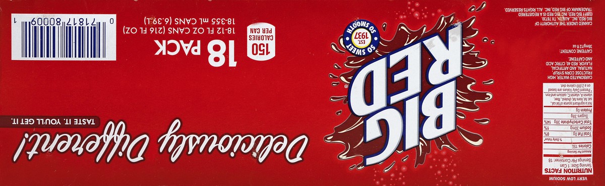 slide 8 of 8, Big Red Soda, 12 fl oz cans, 18 pack, 18 ct
