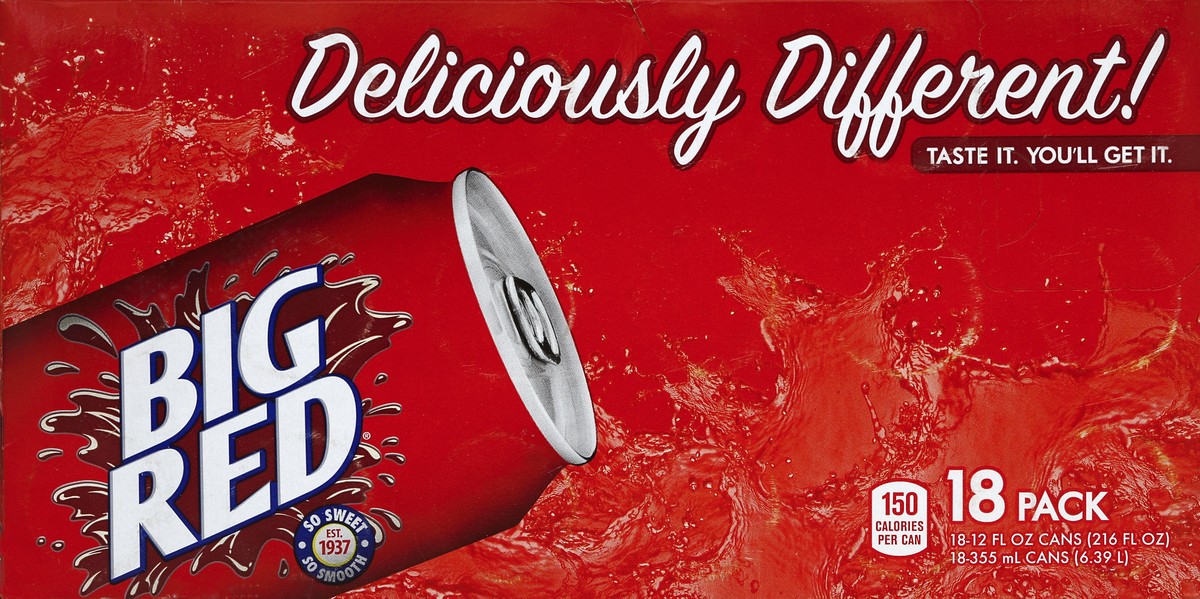 slide 1 of 8, Big Red Soda, 12 fl oz cans, 18 pack, 18 ct