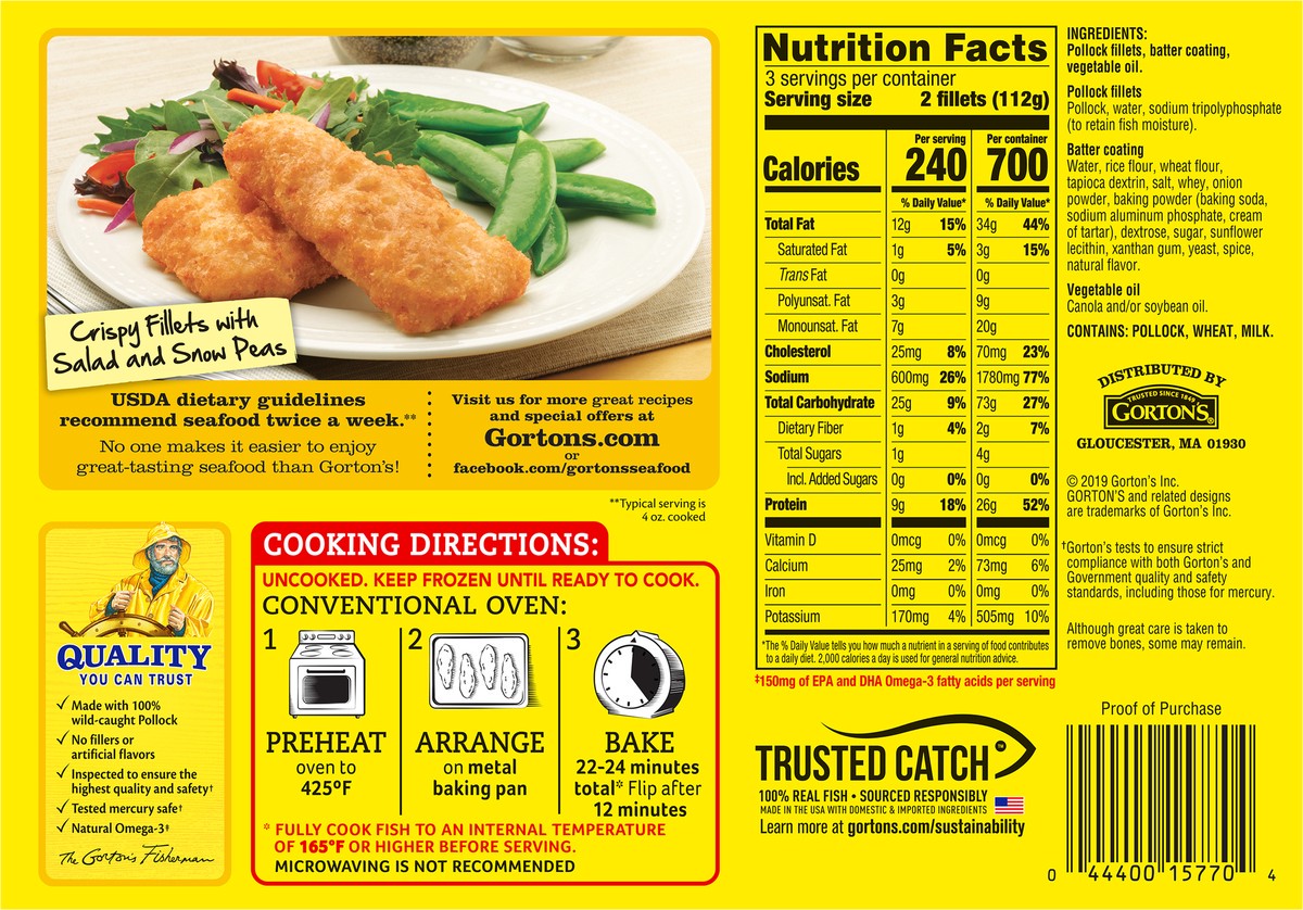 slide 3 of 9, Gorton's Crispy Battered Fish Fillets 6 ea, 6 ct