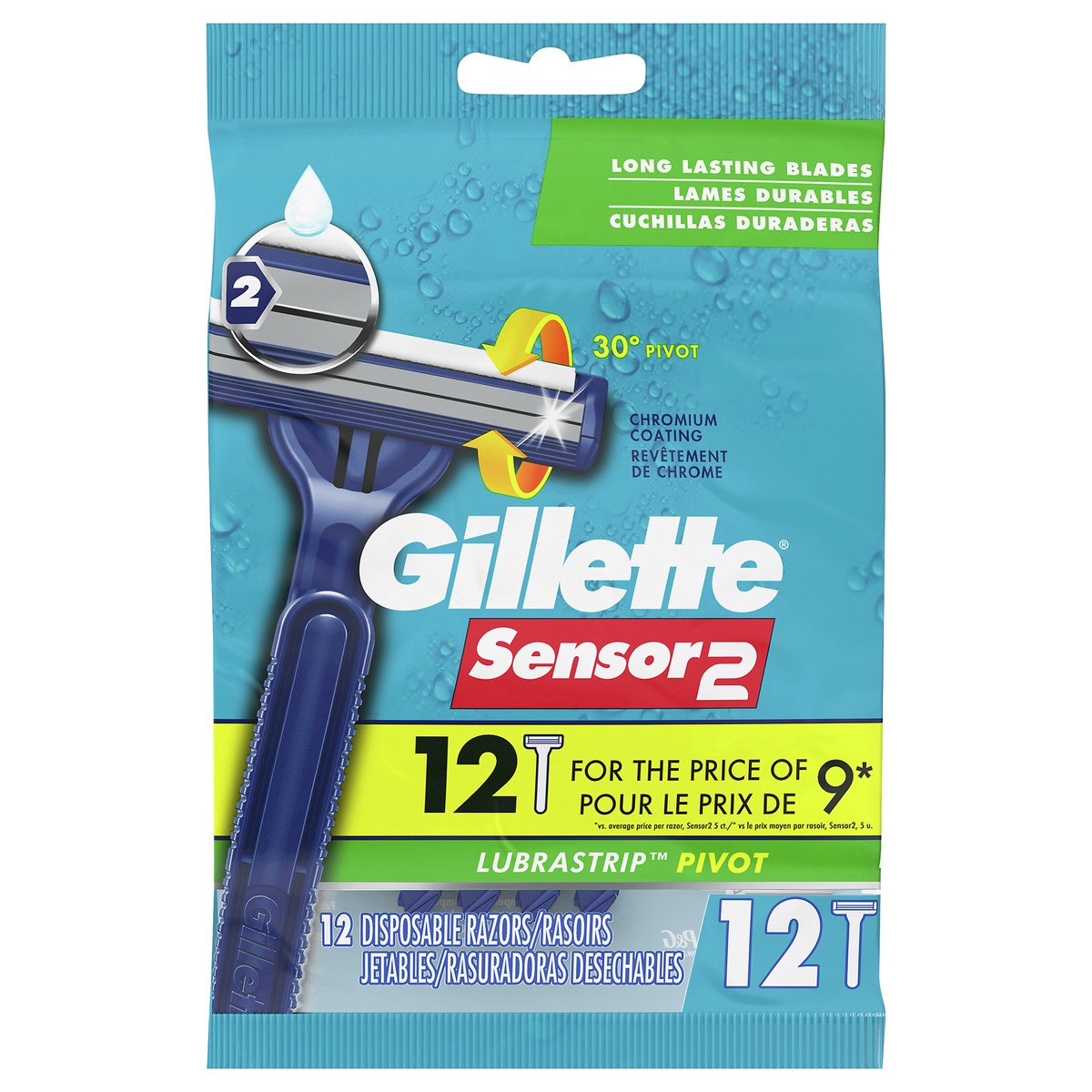 slide 1 of 1, Gillette Sensor2 Pivoting Head Men's Disposable Razors, 12 Count, 12 ct