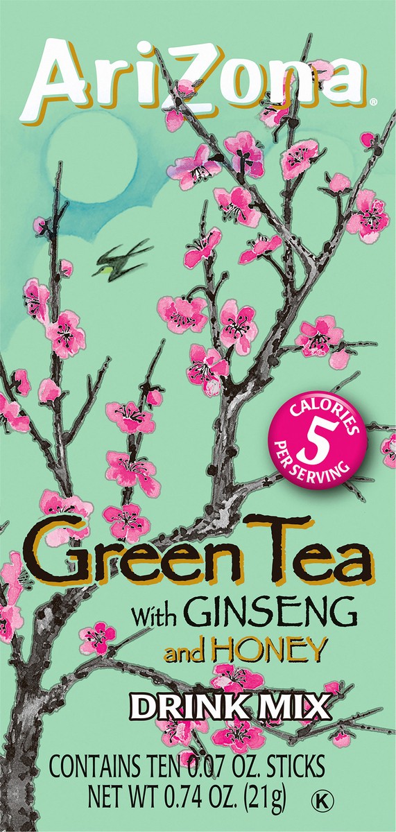 slide 3 of 7, AriZona Green Tea with Ginseng and Honey Drink Mix Packs, 10 ct