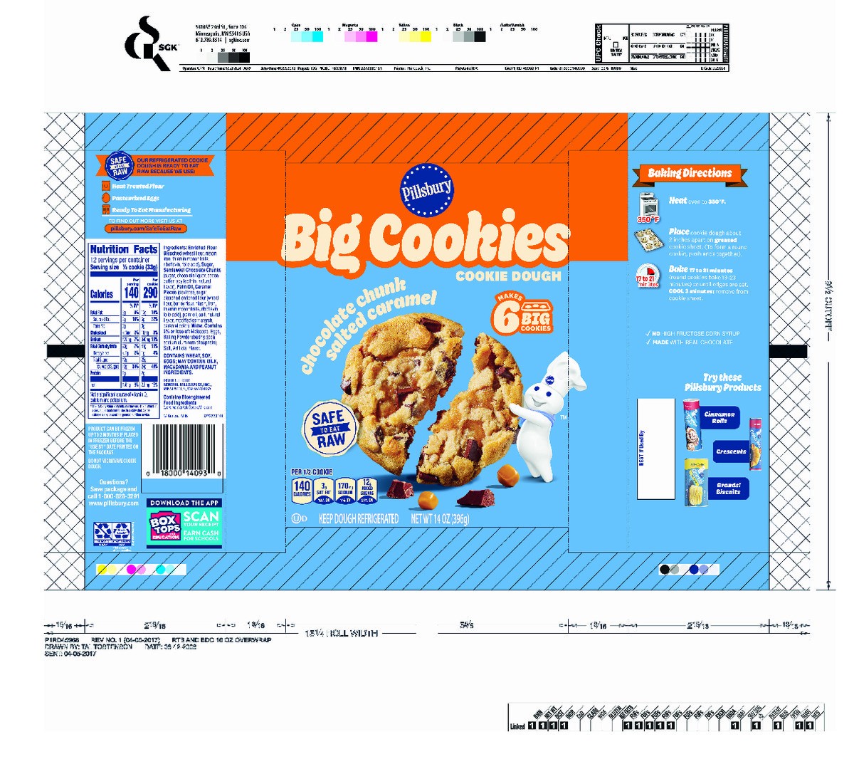 slide 14 of 15, Pillsbury Ready to Bake! Big Cookies Chocolate Chunk Salted Caramel Cookie Dough, 6 Count, 14 oz, 14 oz