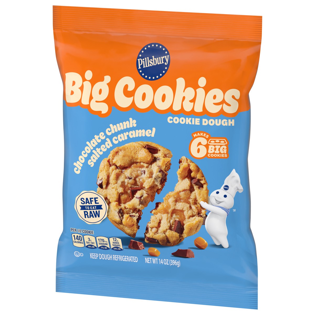 slide 8 of 15, Pillsbury Ready to Bake! Big Cookies Chocolate Chunk Salted Caramel Cookie Dough, 6 Count, 14 oz, 14 oz