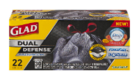 slide 1 of 1, Glad Dual Defense Large Drawstring Trash Bags, 22 ct