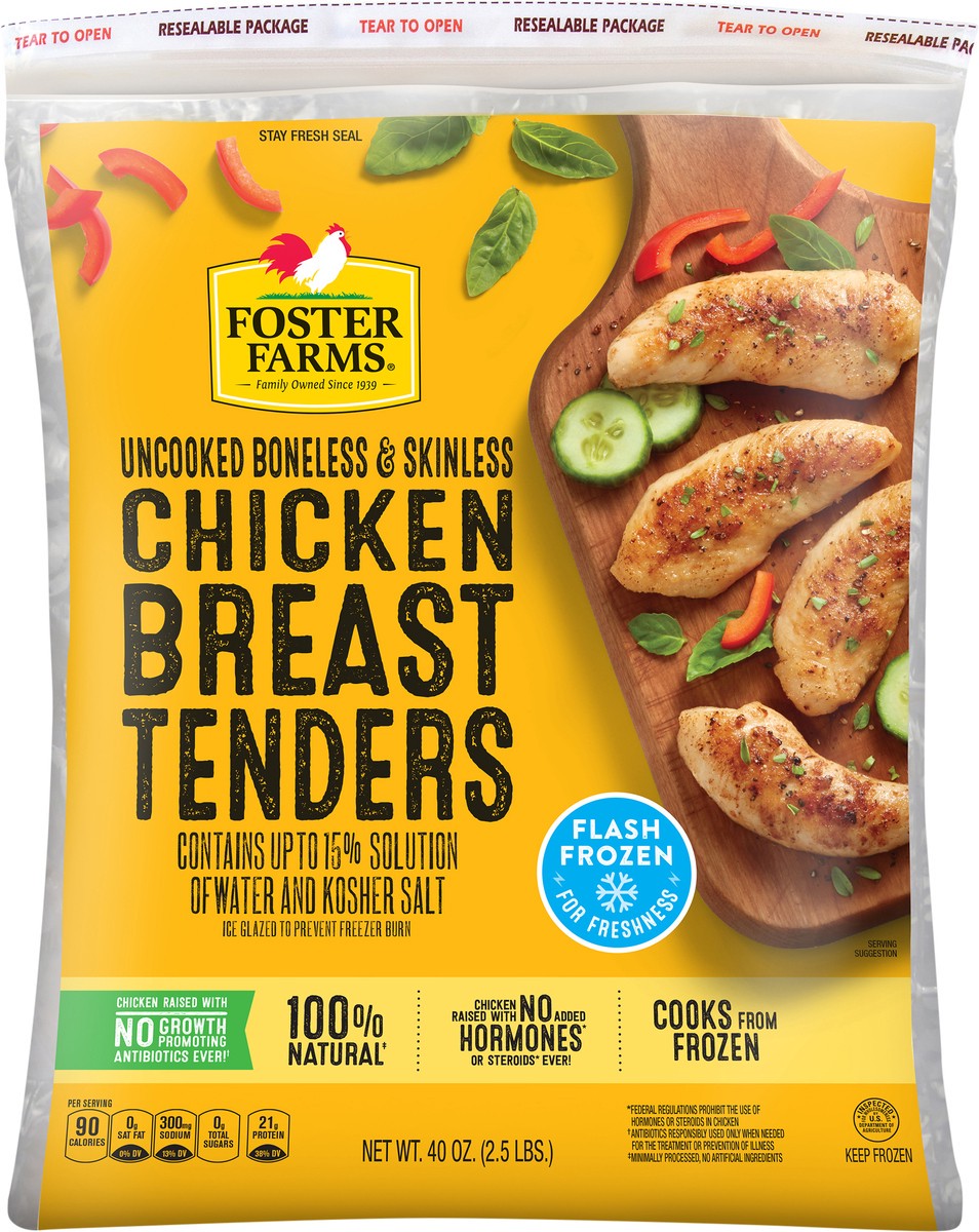 slide 5 of 6, Foster Farms Chicken Breast Tenders Boneless & Skinless Frozen, 40 oz