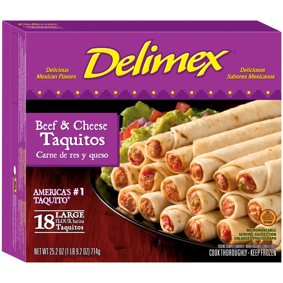 slide 2 of 8, Delimex Beef and Cheese Taquitos, 18 ct