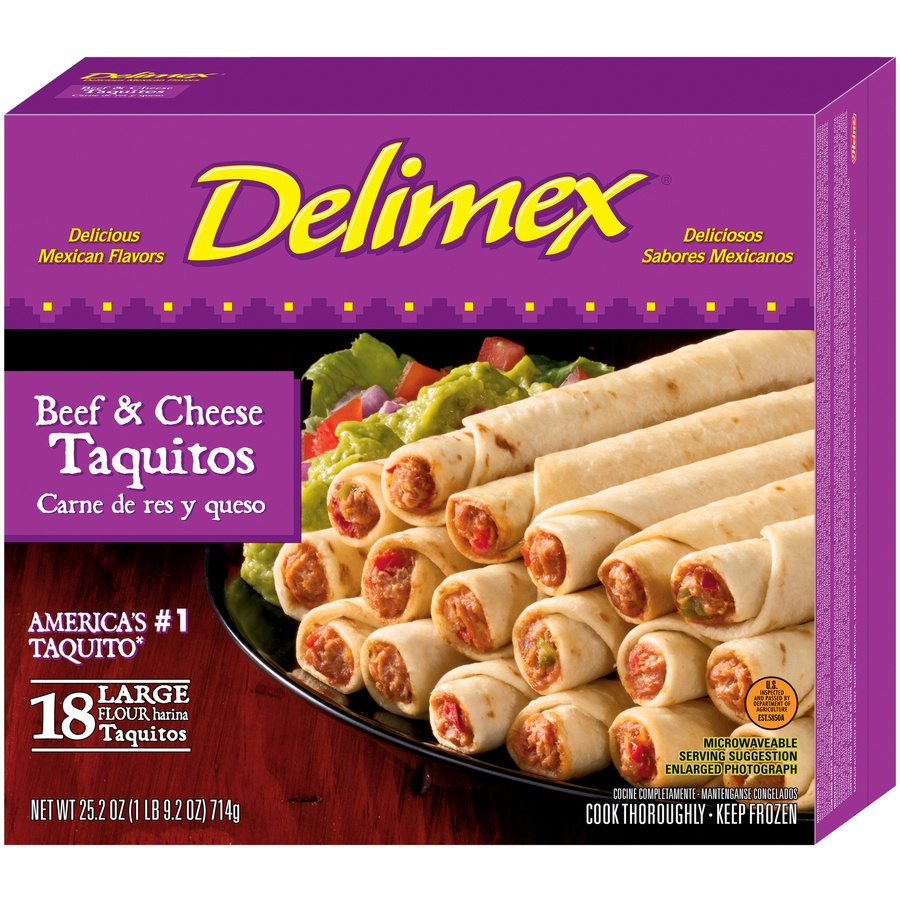 slide 3 of 8, Delimex Beef and Cheese Taquitos, 18 ct