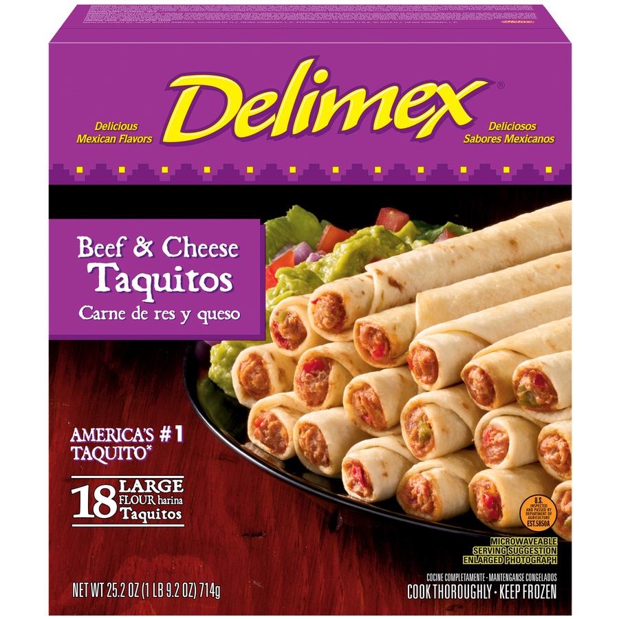 slide 1 of 8, Delimex Beef and Cheese Taquitos, 18 ct