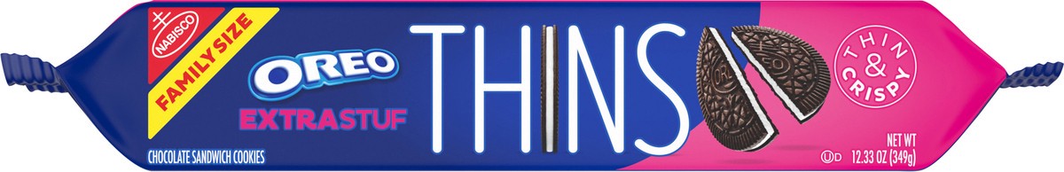 slide 7 of 14, OREO Thins Extra Stuf Chocolate Sandwich Cookies, Family Size- 12.33 oz, 12.3 oz