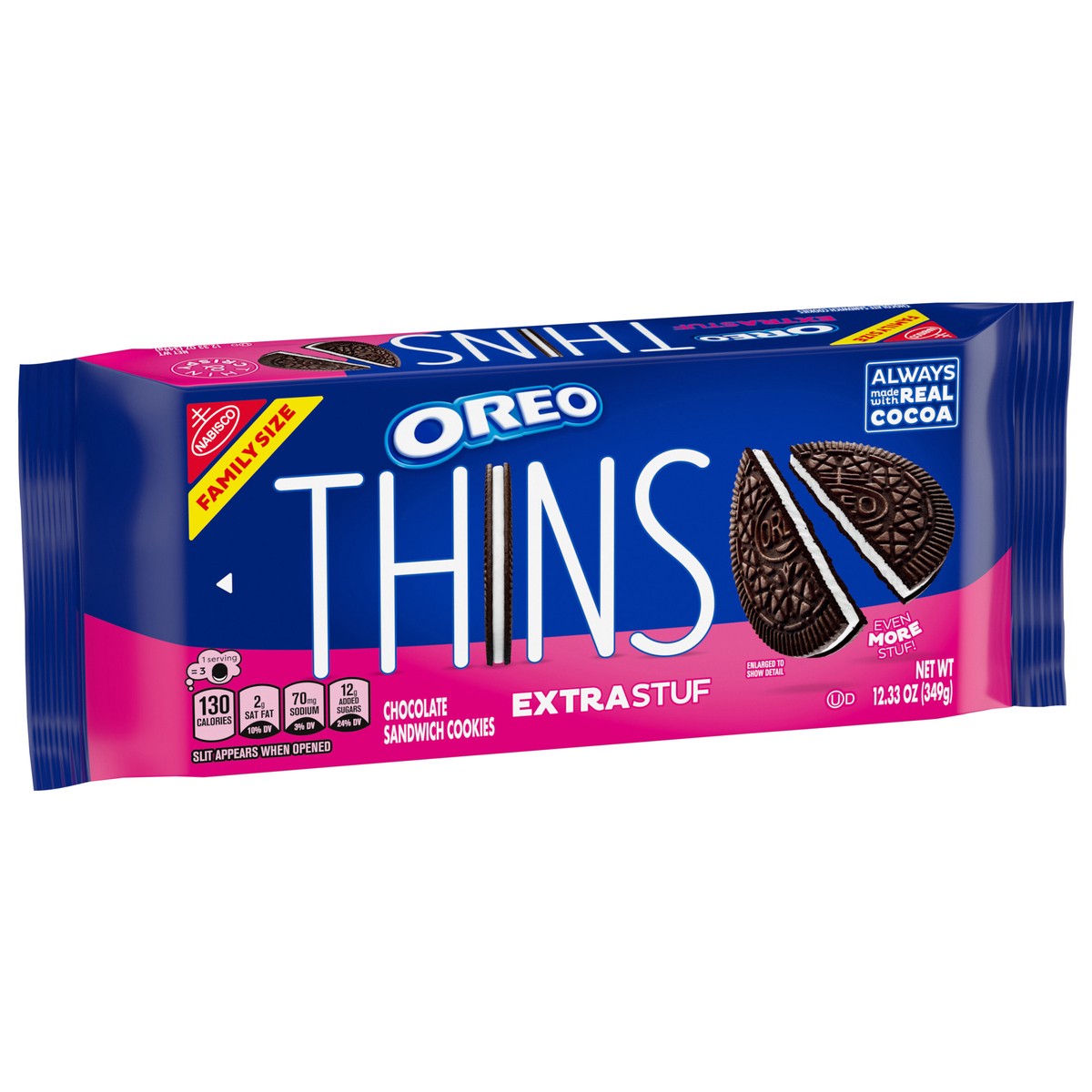 slide 4 of 14, OREO Thins Extra Stuf Chocolate Sandwich Cookies, Family Size- 12.33 oz, 12.3 oz